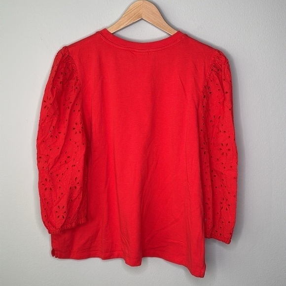 A New Day Eyelet Cutout 3/4 Length Sleeve Cotton Top in Red Size XL - Picture 4 of 6